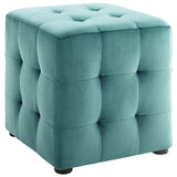 Contour Tufted Square Ottoman - 15.5 Inch - Upholstered Performance Velvet - Ivory - BUILDMYPLACE