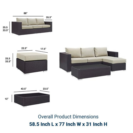 Convene 3 Piece 4 Seat Outdoor Patio Sofa Set - BUILDMYPLACE