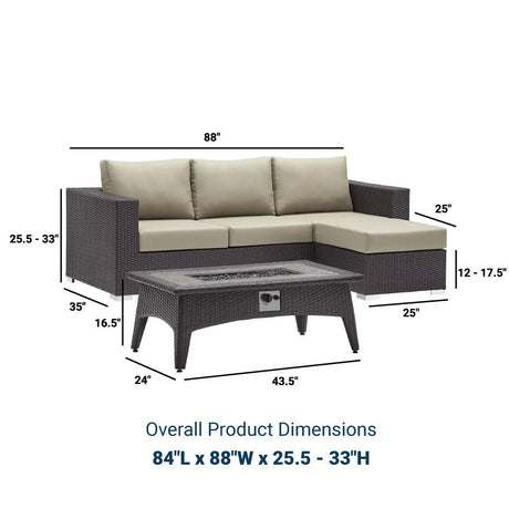 Convene 3 Piece 4 Seater Outdoor Patio W/ Fire Pit - BUILDMYPLACE