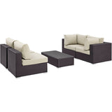 Convene 5 Piece Outdoor Patio Sectional W/ Two Armless Chair Set - BUILDMYPLACE