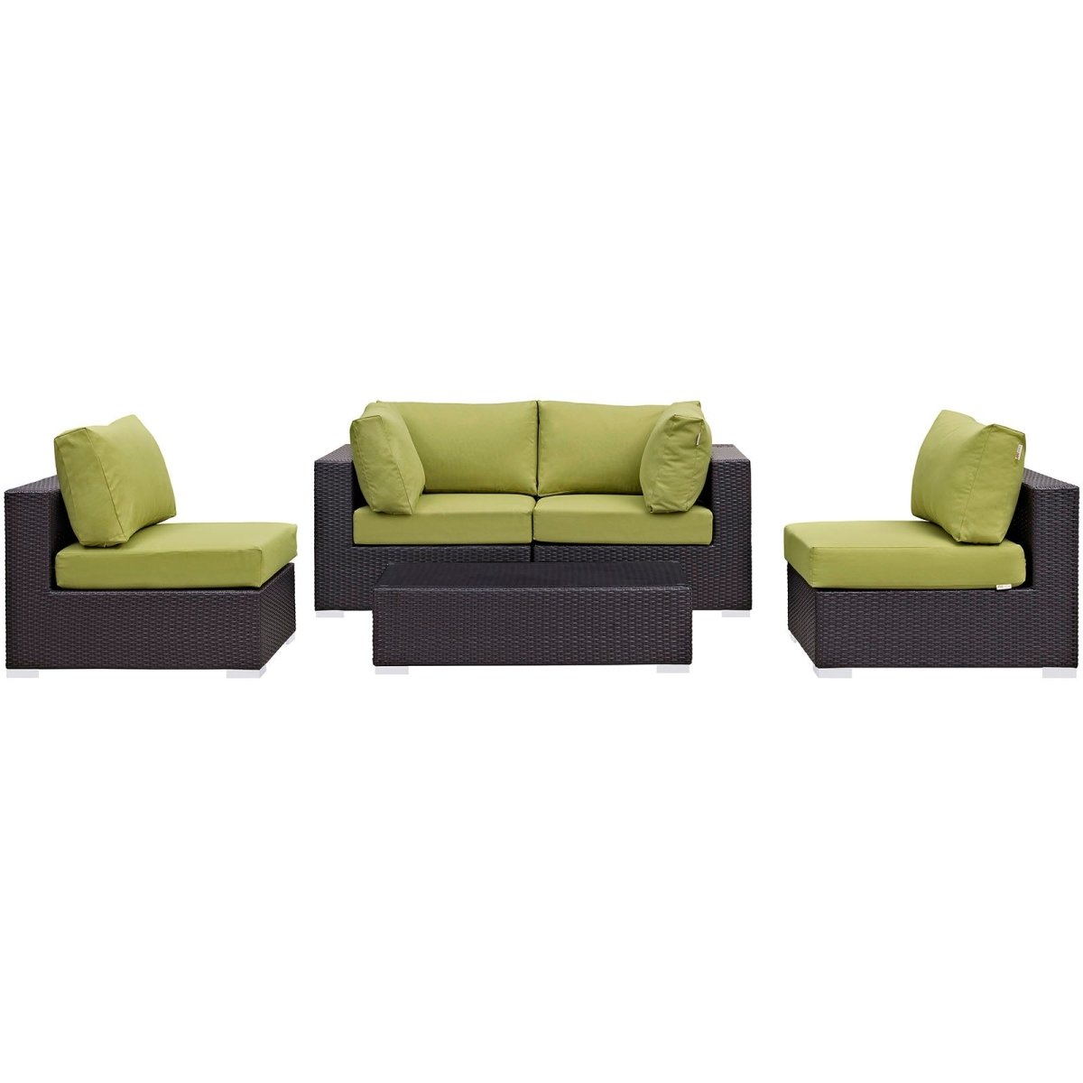 Convene 5 Piece Outdoor Patio Sectional W/ Two Armless Chair Set - BUILDMYPLACE