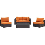 Convene 5 Piece Outdoor Patio Sectional W/ Two Armless Chair Set - BUILDMYPLACE