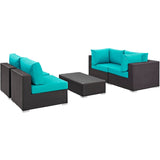 Convene 5 Piece Outdoor Patio Sectional W/ Two Armless Chair Set - BUILDMYPLACE