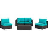 Convene 5 Piece Outdoor Patio Sectional W/ Two Armless Chair Set - BUILDMYPLACE