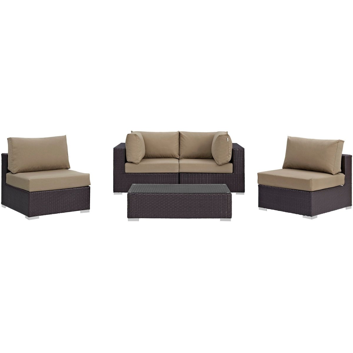 Convene 5 Piece Outdoor Patio Sectional W/ Two Armless Chair Set - BUILDMYPLACE