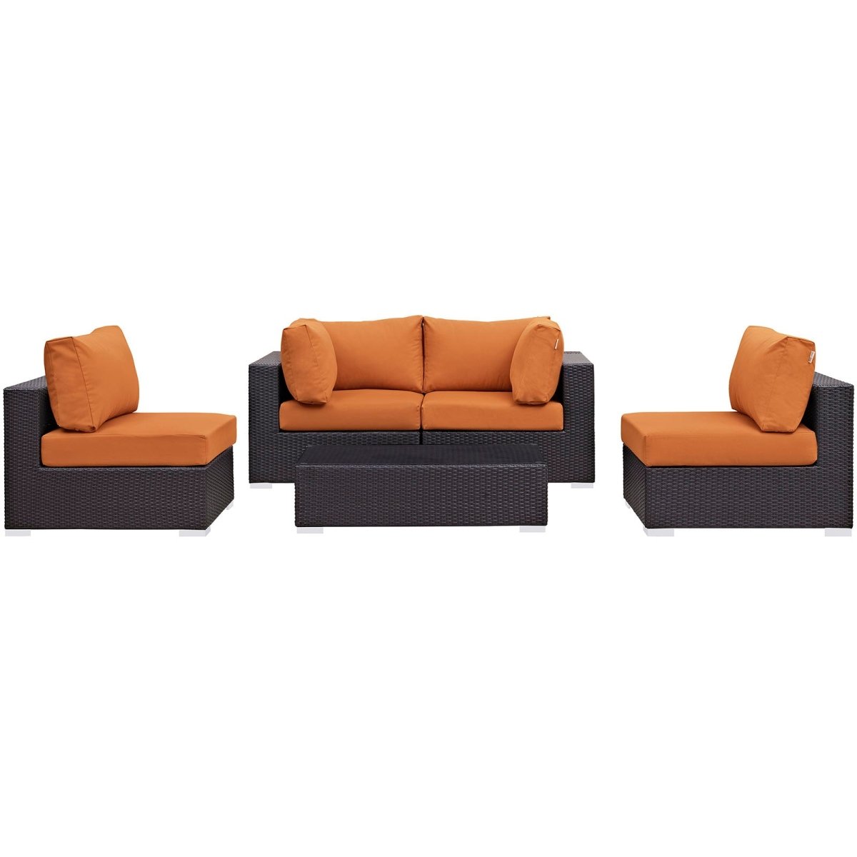 Convene 5 Piece Outdoor Patio Sectional W/ Two Armless Chair Set - BUILDMYPLACE