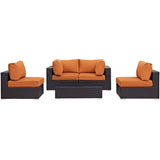 Convene 5 Piece Outdoor Patio Sectional W/ Two Armless Chair Set - BUILDMYPLACE