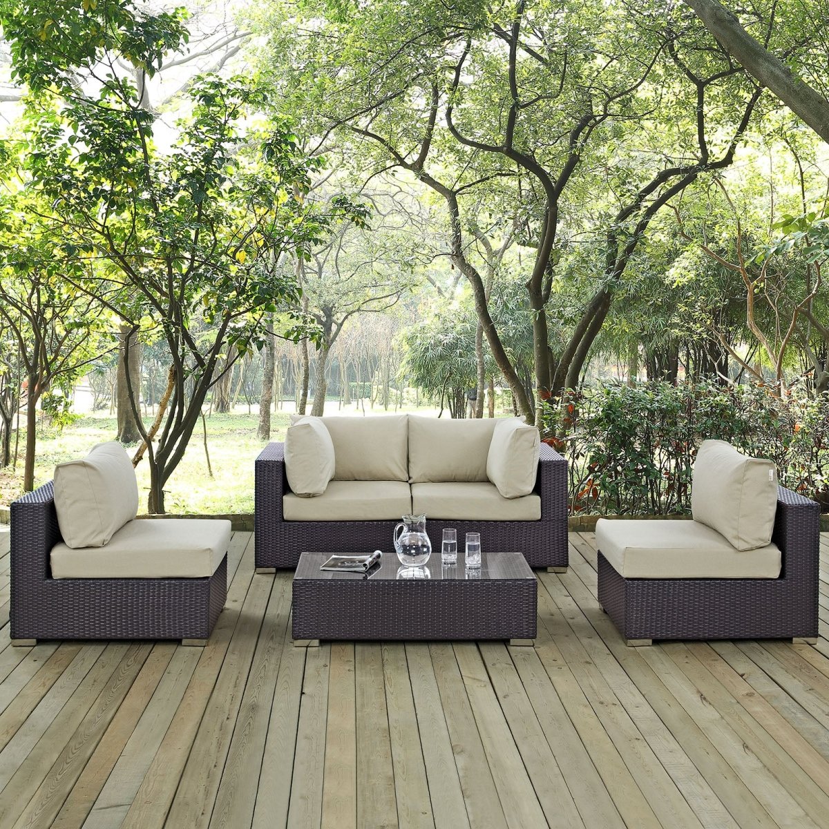 Convene 5 Piece Outdoor Patio Sectional W/ Two Armless Chair Set - BUILDMYPLACE