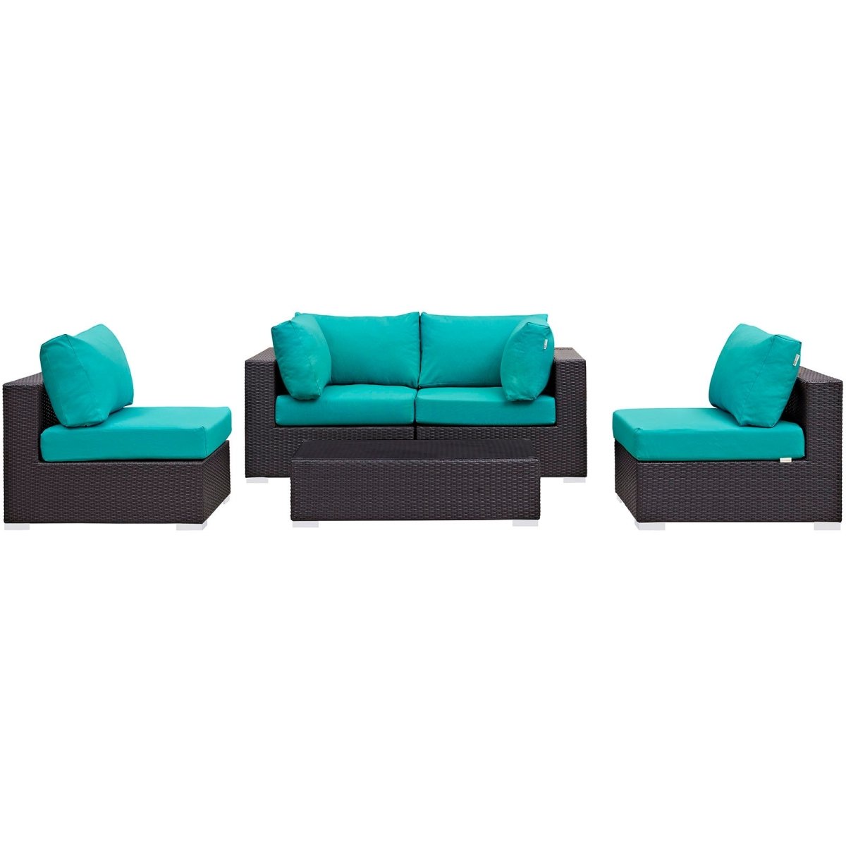 Convene 5 Piece Outdoor Patio Sectional W/ Two Armless Chair Set - BUILDMYPLACE