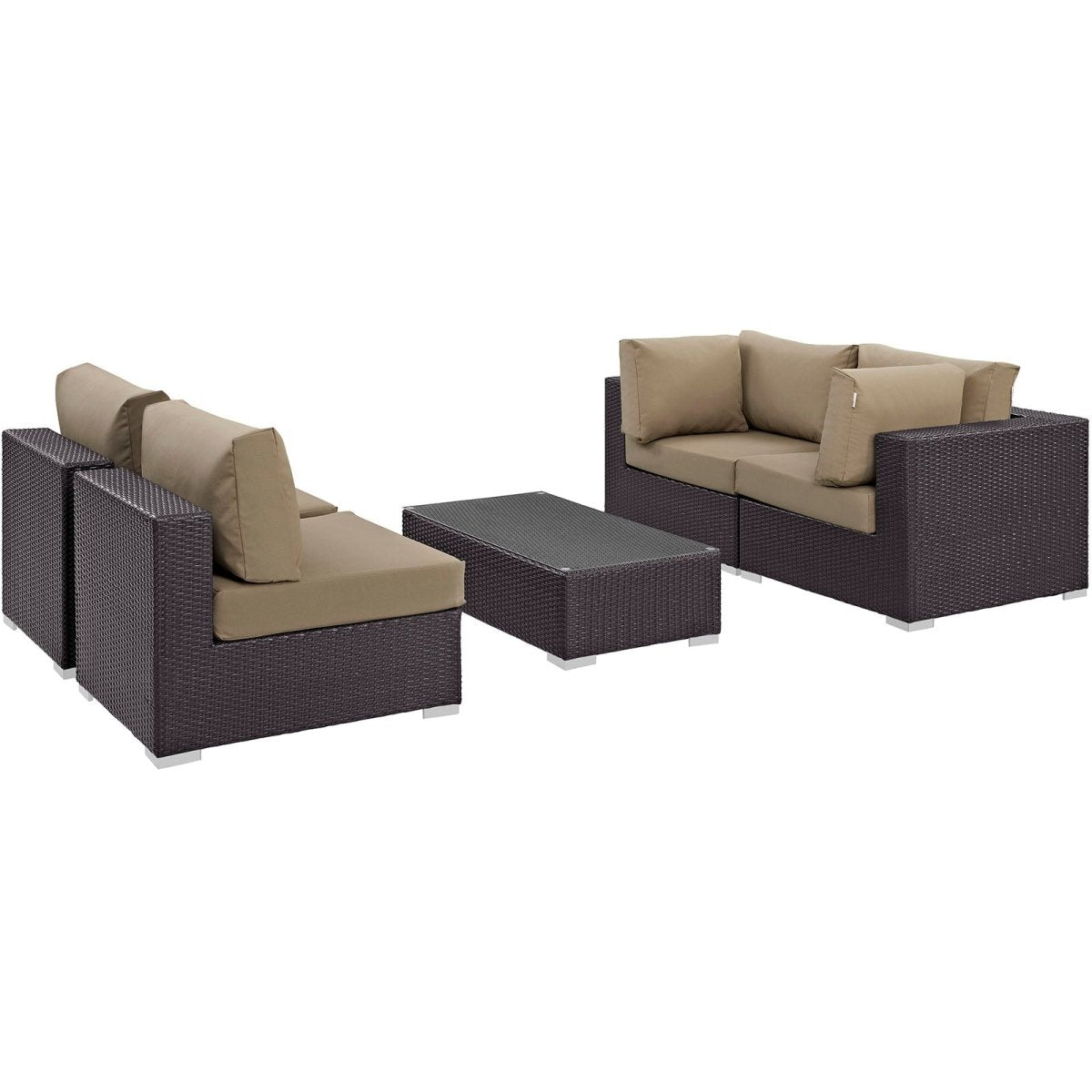 Convene 5 Piece Outdoor Patio Sectional W/ Two Armless Chair Set - BUILDMYPLACE