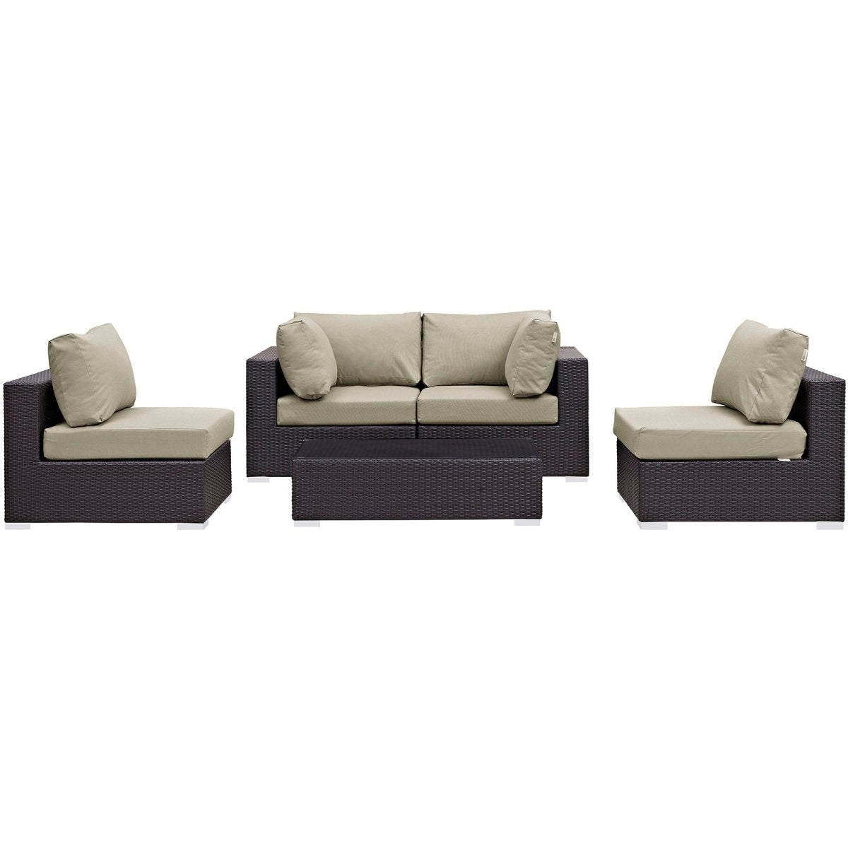 Convene 5 Piece Outdoor Patio Sectional W/ Two Armless Chair Set - BUILDMYPLACE