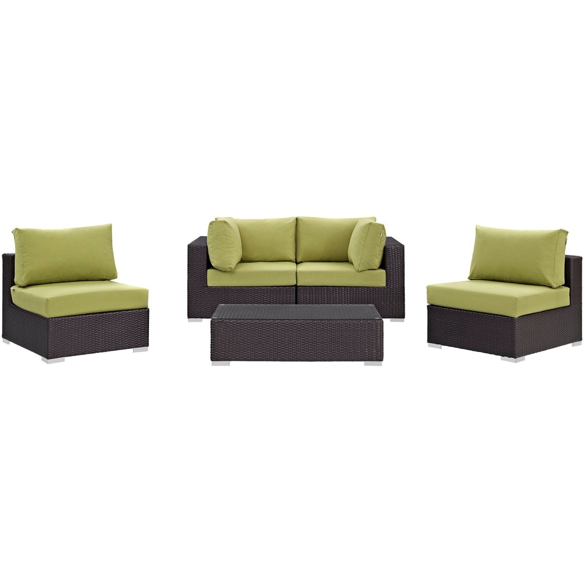 Convene 5 Piece Outdoor Patio Sectional W/ Two Armless Chair Set - BUILDMYPLACE