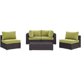 Convene 5 Piece Outdoor Patio Sectional W/ Two Armless Chair Set - BUILDMYPLACE