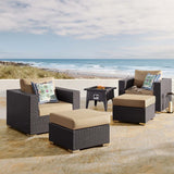 Convene 5 Piece Set Outdoor Patio W/ Fire Pit & Ottoman - Espresso Beige - BUILDMYPLACE