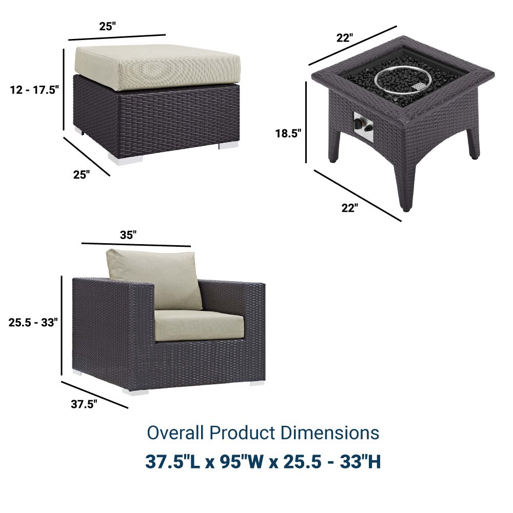 Convene 5 Piece Set Outdoor Patio W/ Fire Pit & Ottoman - Espresso Beige - BUILDMYPLACE