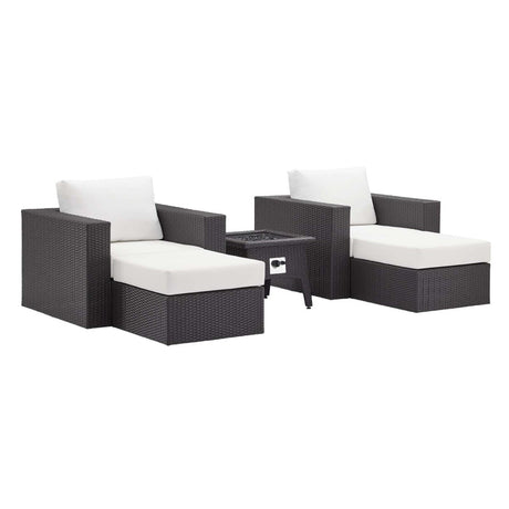 Convene 5 Piece Set Outdoor Patio W/ Fire Pit & Ottoman - Espresso Beige - BUILDMYPLACE