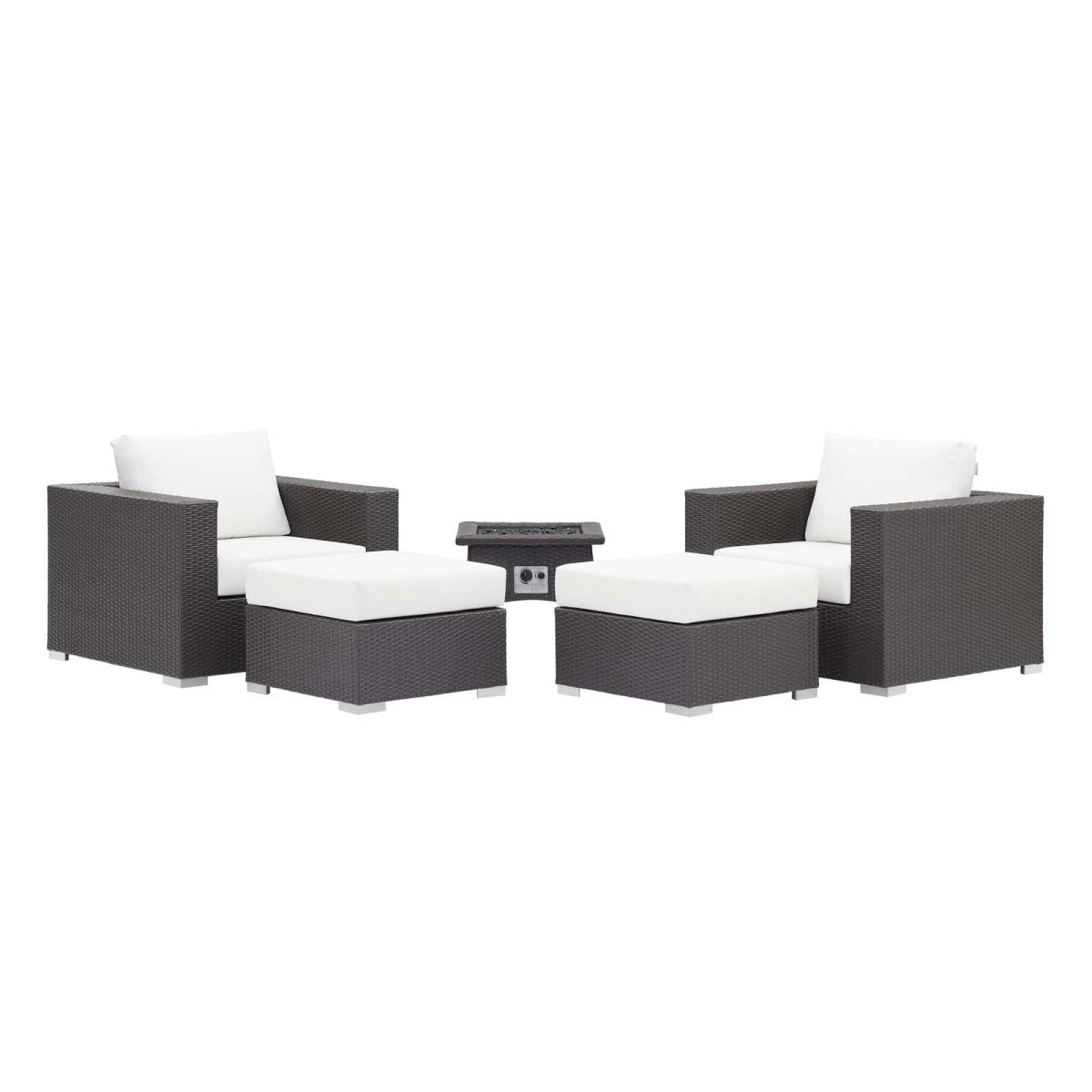 Convene 5 Piece Set Outdoor Patio W/ Fire Pit & Ottoman - Espresso Beige - BUILDMYPLACE