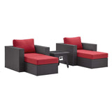 Convene 5 Piece Set Outdoor Patio W/ Fire Pit & Ottoman - Espresso Beige - BUILDMYPLACE