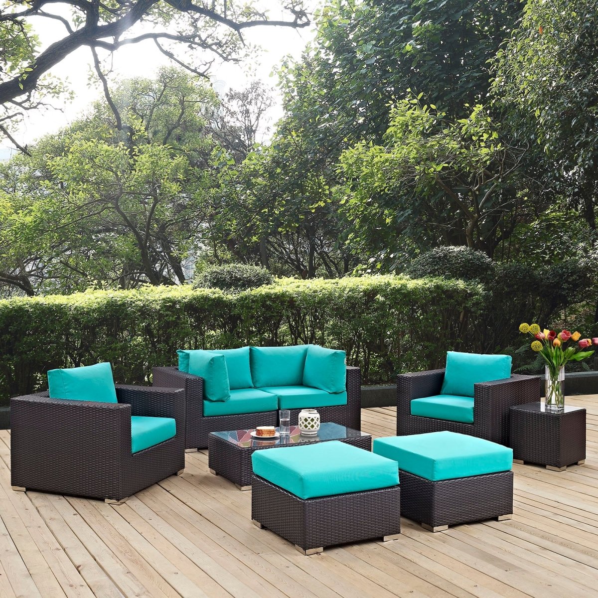 Convene 8 Piece Outdoor Patio Sectional Set & Ottoman - BUILDMYPLACE