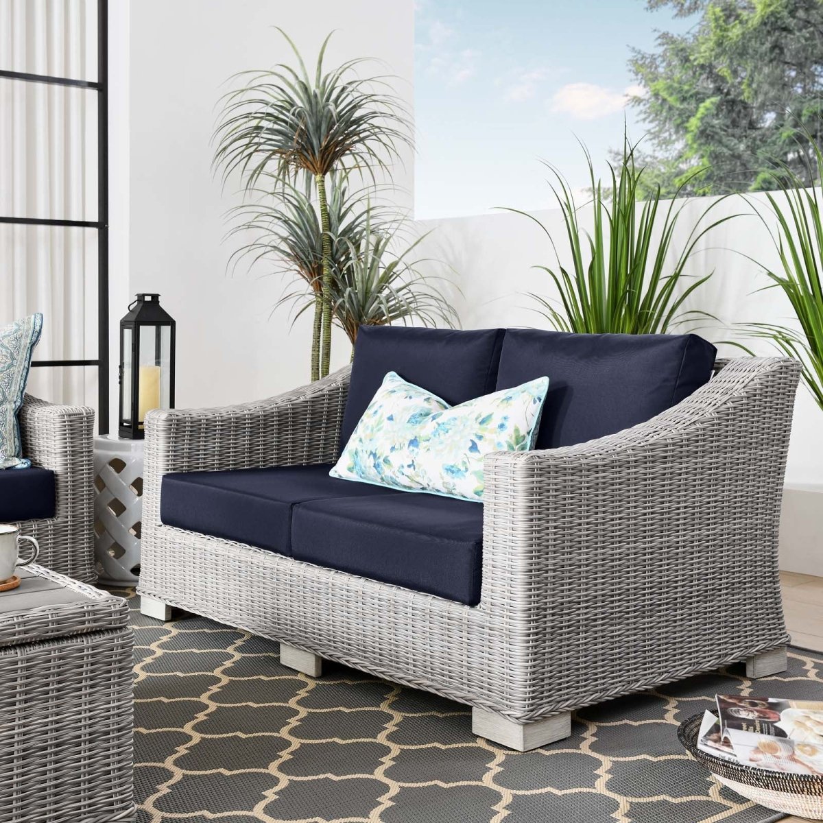 Conway Outdoor Patio Wicker Rattan Loveseat - BUILDMYPLACE