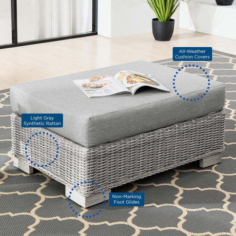 Conway Outdoor Patio Wicker Rattan Ottoman - BUILDMYPLACE