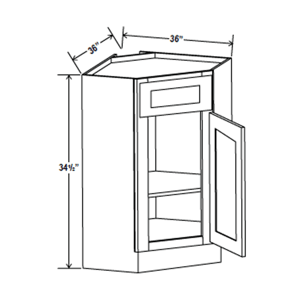 Corner Sink Base Cabinet - 36W x 34-1/2H x 24D - Blue Shaker Cabinet