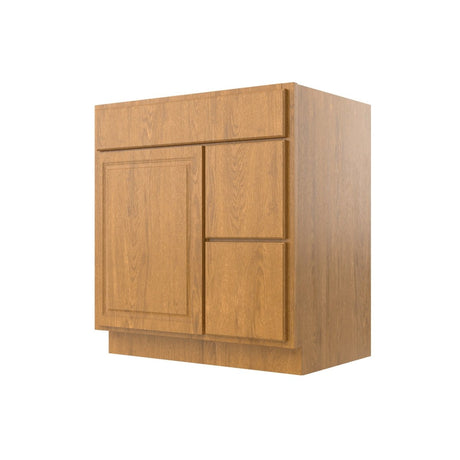 Country Oak 30"W x 32.5"H Vanity Base Cabinet, Right - Side Drawers - BUILDMYPLACE