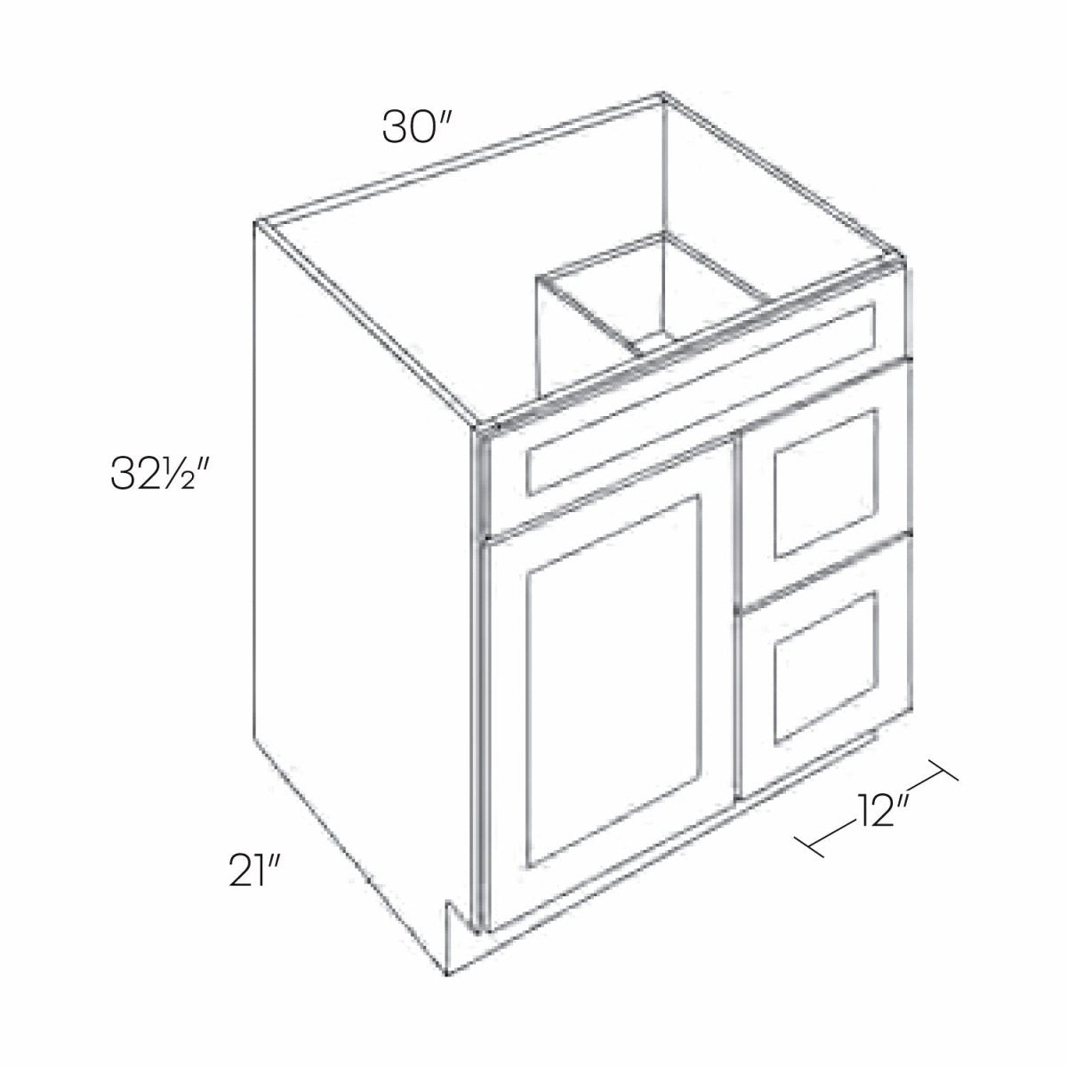 Country Oak 30"W x 32.5"H Vanity Base Cabinet, Right - Side Drawers - BUILDMYPLACE