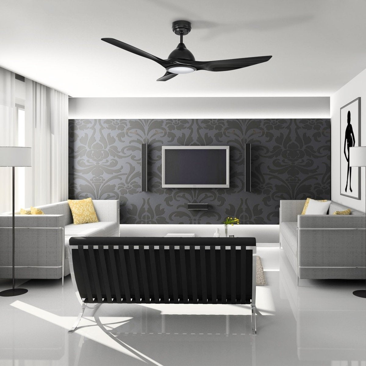 CRANSTON 52 inch 3 - Blade Smart Ceiling Fan with LED Light & Remote - LEDMyPlace