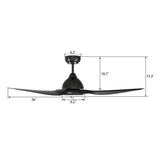 CRANSTON 52 inch 3 - Blade Smart Ceiling Fan with LED Light & Remote - LEDMyPlace