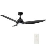 Cresta 52" In. Black/Black 3 Blade Smart Ceiling Fan with Dimmable LED Light Kit Works with Remote Control, Wi - Fi apps and Voice control via Google Assistant/Alexa/Siri - BUILDMYPLACE