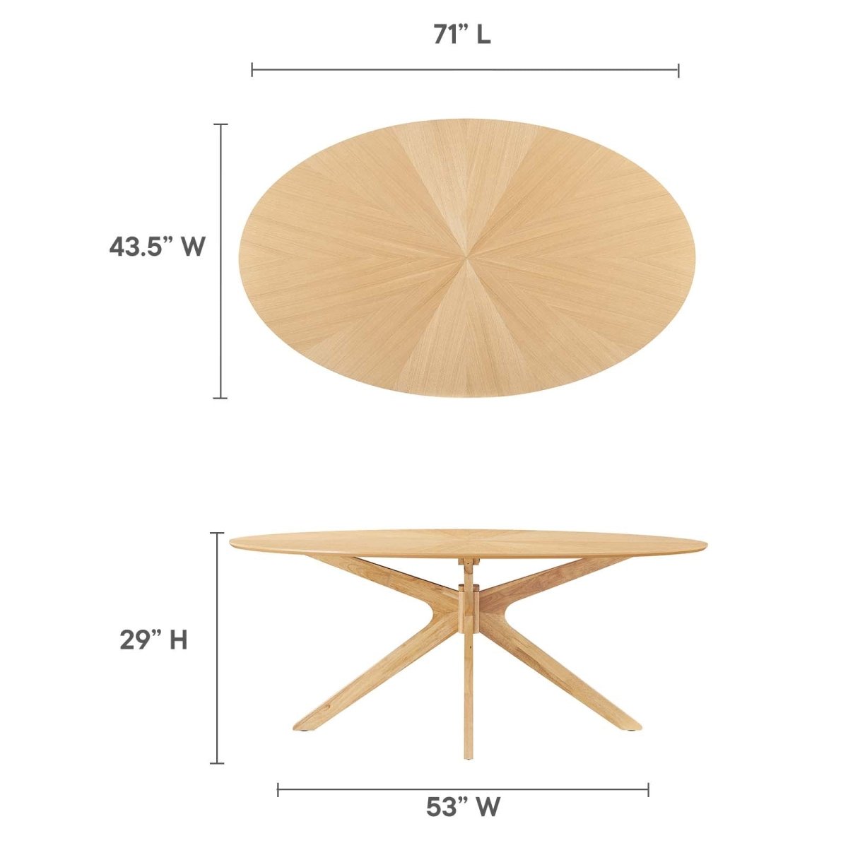 Crossroads 71" Oval Wood Dining Table - BUILDMYPLACE