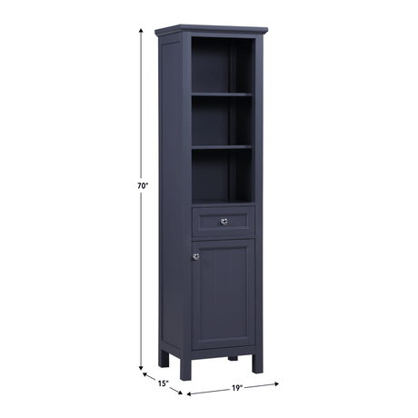 Cunningham Freestanding Bathroom Linen Side Cabinet With Open Shelves Storage, 1 Drawer & Door - BUILDMYPLACE