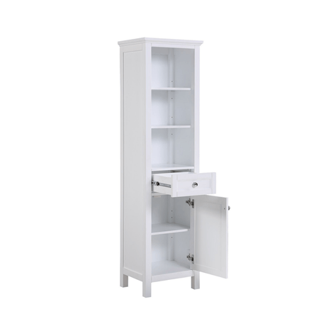 Cunningham Freestanding Bathroom Linen Side Cabinet With Open Shelves Storage, 1 Drawer & Door - BUILDMYPLACE