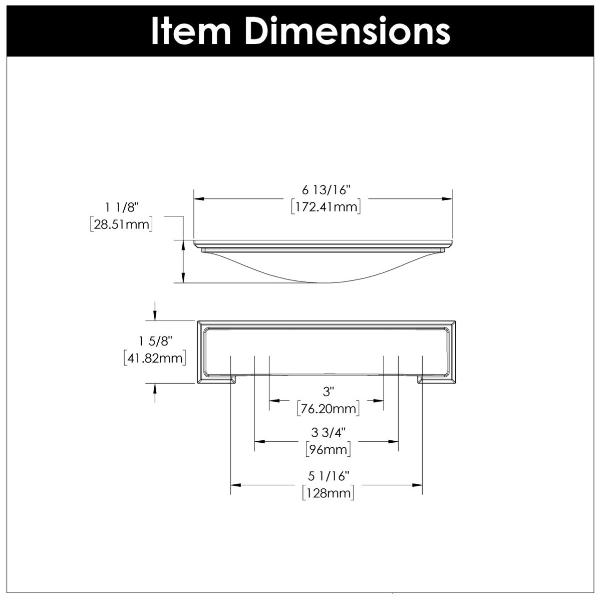 Cup handles 3 Inch, 3 - 3/4 Inch (96mm) & 5 - 1/16 Inch (128mm) Center to Center - Hickory Hardware - Dover Collection - BUILDMYPLACE