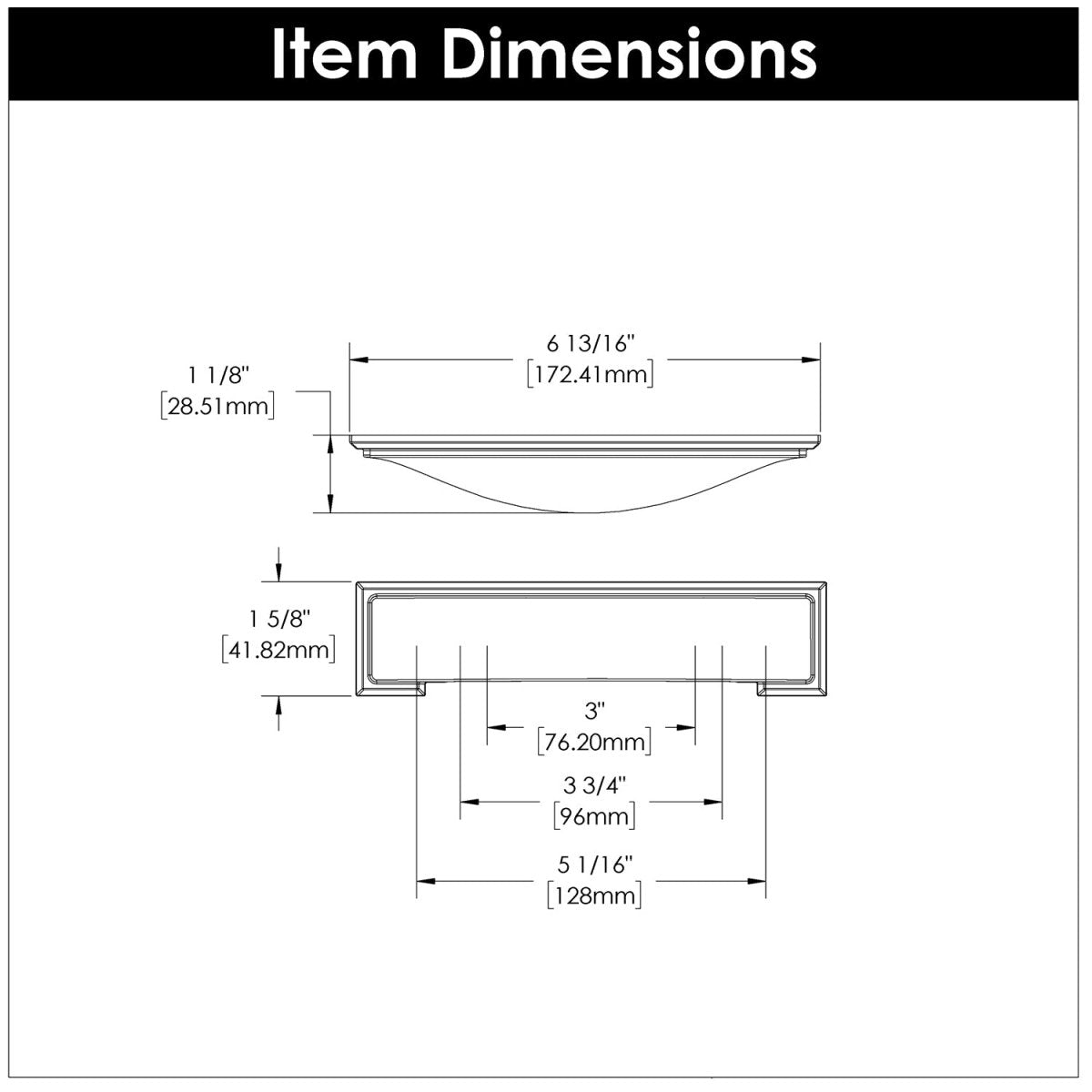 Cup handles 3 Inch, 3 - 3/4 Inch (96mm) & 5 - 1/16 Inch (128mm) Center to Center - Hickory Hardware - Dover Collection - BUILDMYPLACE