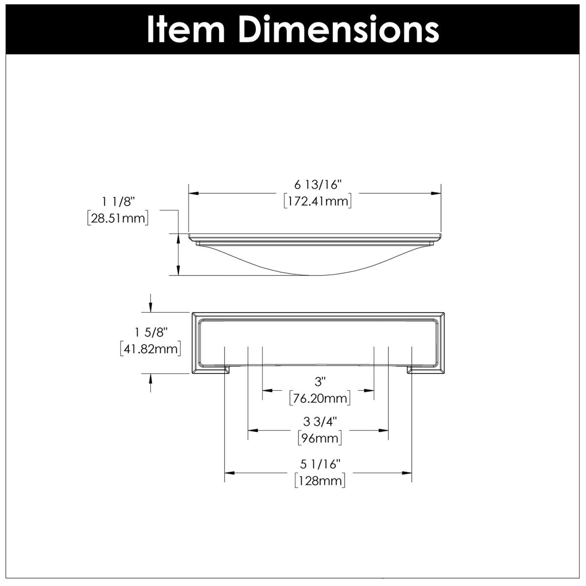 Cup handles 3 Inch, 3 - 3/4 Inch (96mm) & 5 - 1/16 Inch (128mm) Center to Center - Hickory Hardware - Dover Collection - BUILDMYPLACE