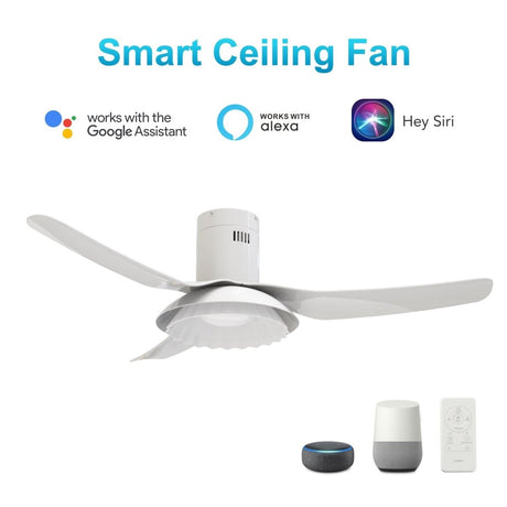 Daffodil 52" In. White/White 3 Blade Smart Ceiling Fan with LED Light Kit Works with Led Light Kit And Remote - BUILDMYPLACE