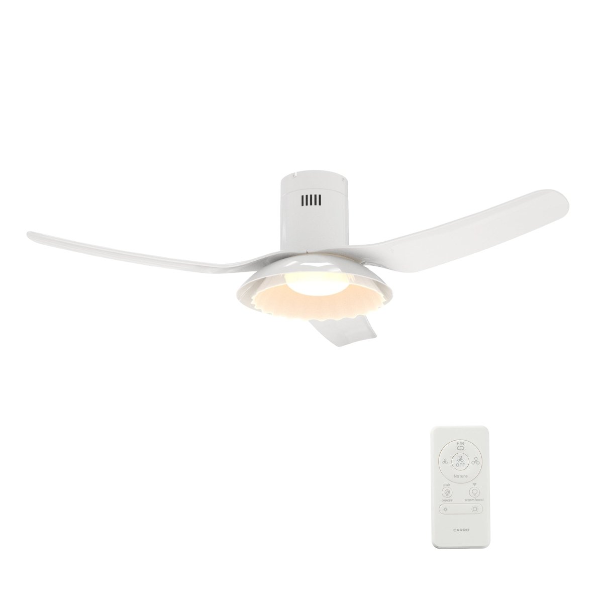 Daffodil 52 Inch 3 - Blade Flush Mount Best Smart Ceiling Fan With Led Light Kit And Remote - White/White - LEDMyPlace