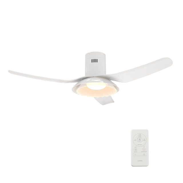 Daffodil 52 Inch 3 - Blade Flush Mount Best Smart Ceiling Fan With Led Light Kit And Remote - White/White - LEDMyPlace