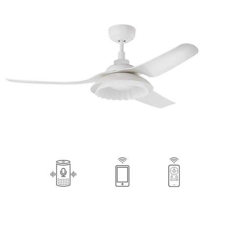 Daisy 52" In. White/White 3 Blade Smart Ceiling Fan with Dimmable LED Light Kit Works with Remote Control, Wi - Fi apps and Voice control via Google Assistant/Alexa/Siri - BUILDMYPLACE