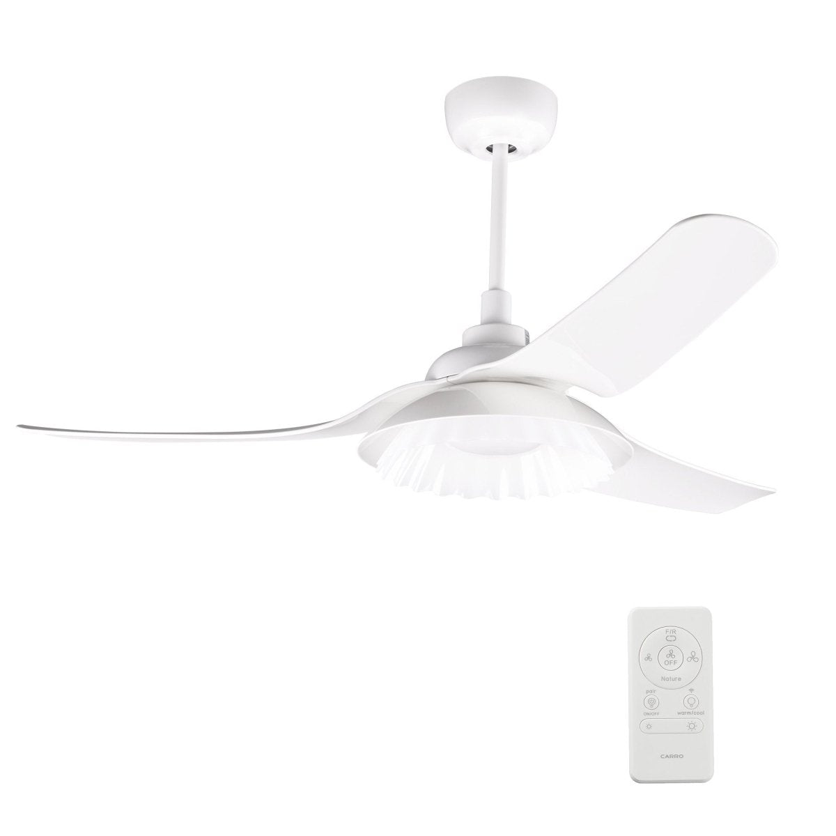 Daisy 52" In. White/White 3 Blade Smart Ceiling Fan with Dimmable LED Light Kit Works with Remote Control, Wi - Fi apps and Voice control via Google Assistant/Alexa/Siri - BUILDMYPLACE