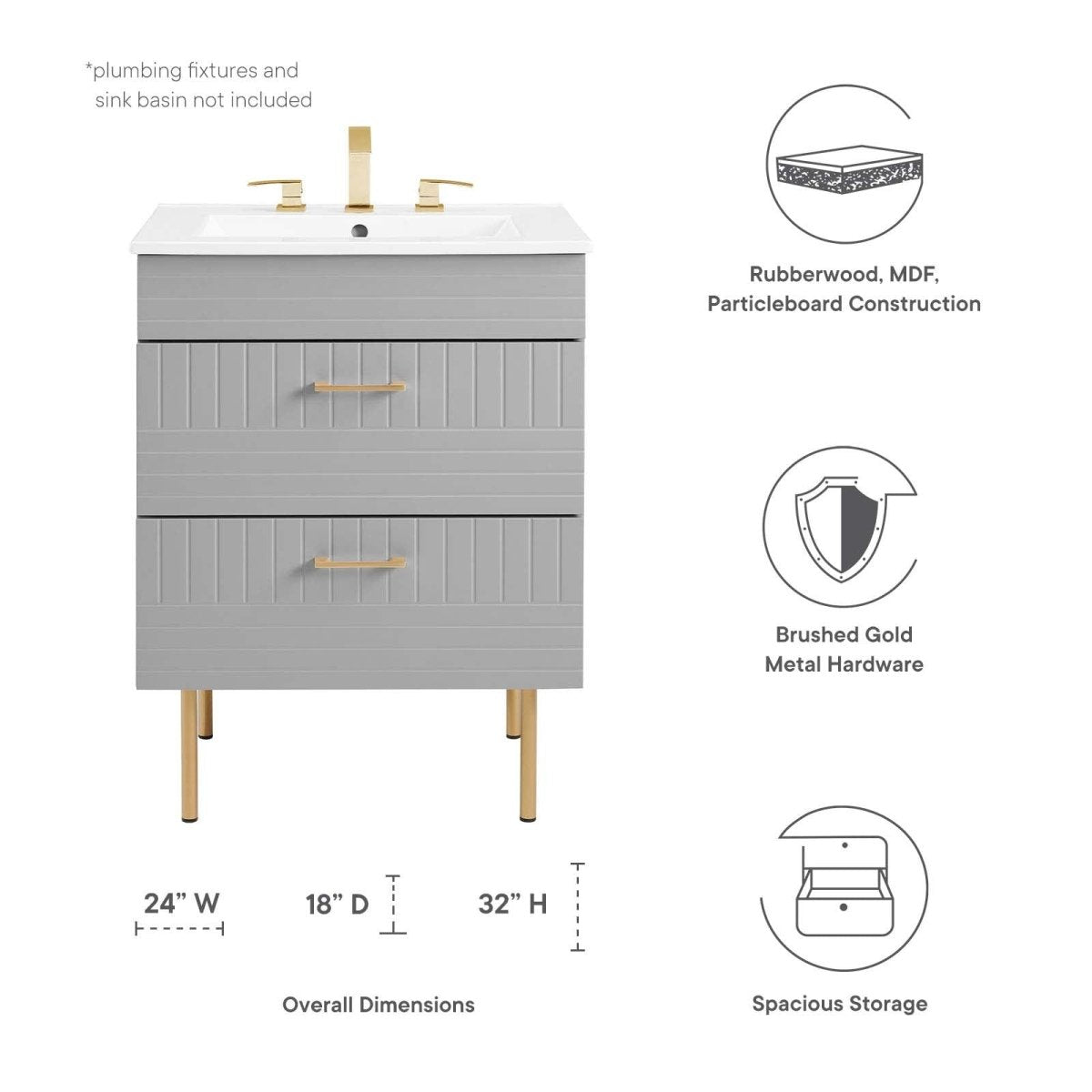 Daybreak 24" Bathroom Vanity Cabinet (Sink Basin Not Included) - BUILDMYPLACE