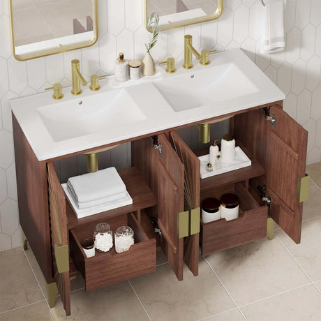 Daylight 48 In. Freestanding Bathroom Vanity in Walnut with Double or Single Sink Compatible (Sink not Included) - BUILDMYPLACE