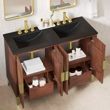 Daylight 48 In. Freestanding Double Sink Bathroom Vanity with Ceramic Sink Top - BUILDMYPLACE