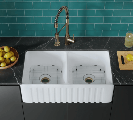 Delice Duo Farmhouse Sink - 33 1/4” x W: 17 15/16” x H: 10 1/16” - BUILDMYPLACE