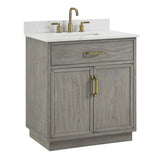 Denton 30 In. Freestanding Solid Wood Bathroom Vanity With Calacatta Quartz Sink Top with 4 In. Backsplash in Nature Elm Finish - BUILDMYPLACE
