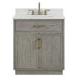 Denton 30 In. Freestanding Solid Wood Bathroom Vanity With Calacatta Quartz Sink Top with 4 In. Backsplash in Nature Elm Finish - BUILDMYPLACE