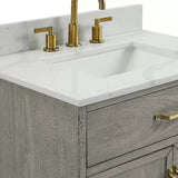 Denton 30 In. Freestanding Solid Wood Bathroom Vanity With Calacatta Quartz Sink Top with 4 In. Backsplash in Nature Elm Finish - BUILDMYPLACE