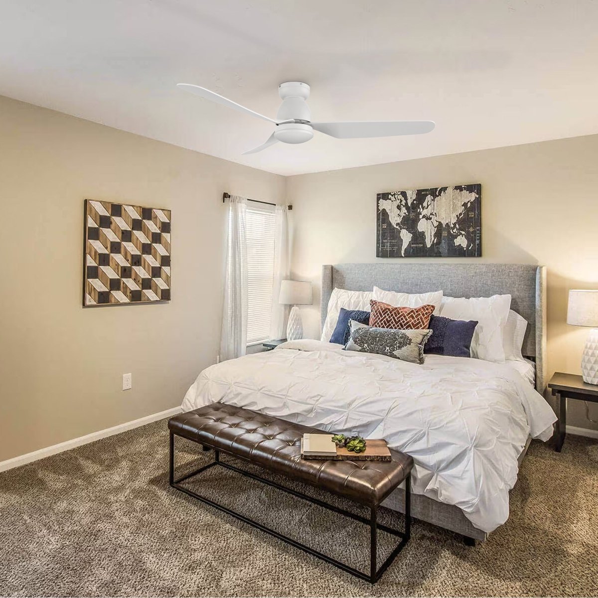 DENVER 52 inch 3 - Blade Flush Mount Smart Ceiling Fan with LED Light With Remote - LEDMyPlace